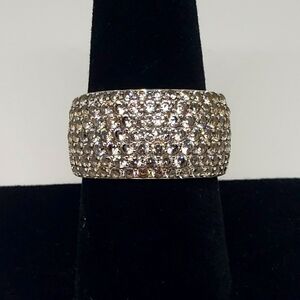 2.02ctw Natural White Zircon Pave set Band Ring in Platinum over Sterling Silver